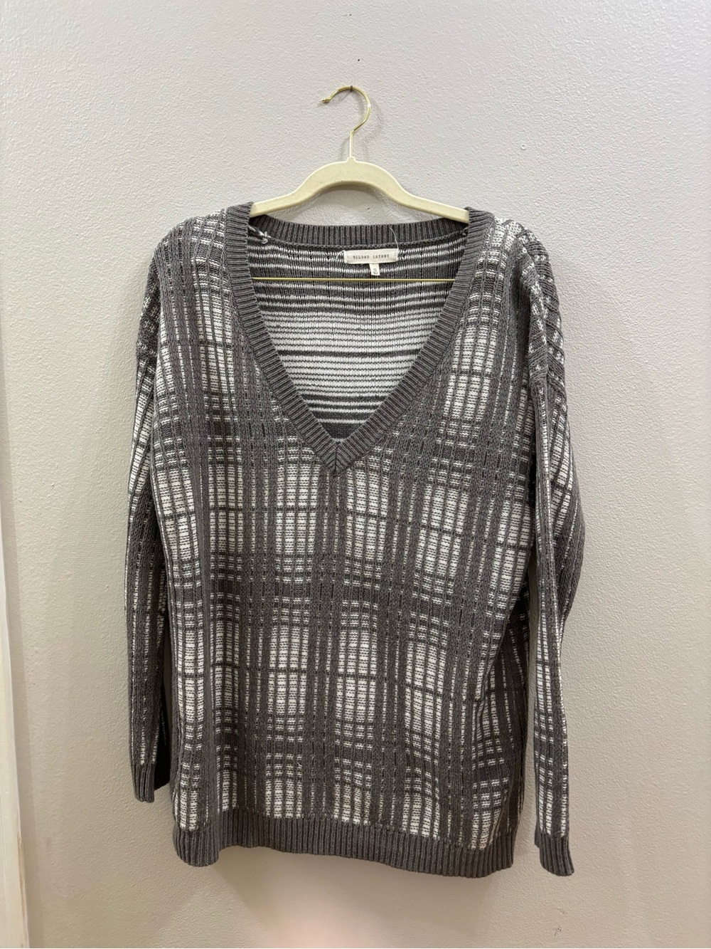 Gilded Intent Gray & White Plaid V-Neck Sweater